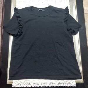 Zara black ruffled short sleeve t-shirt